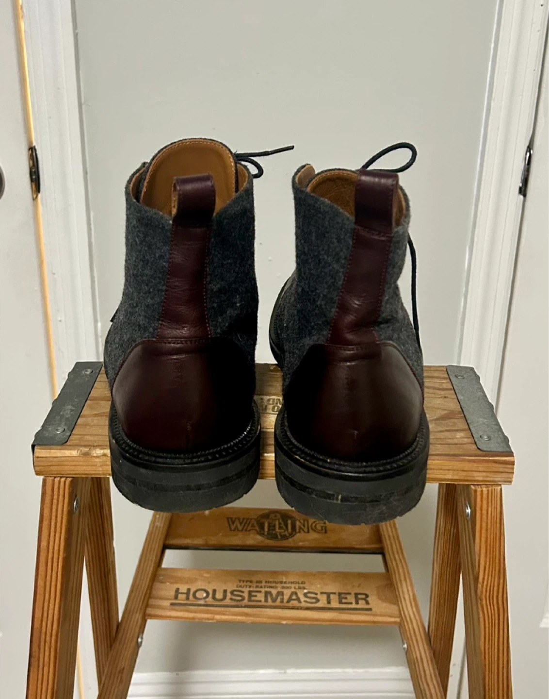 TAFT Men's Boots - Grey Wool & Burgundy Leather - photo 4