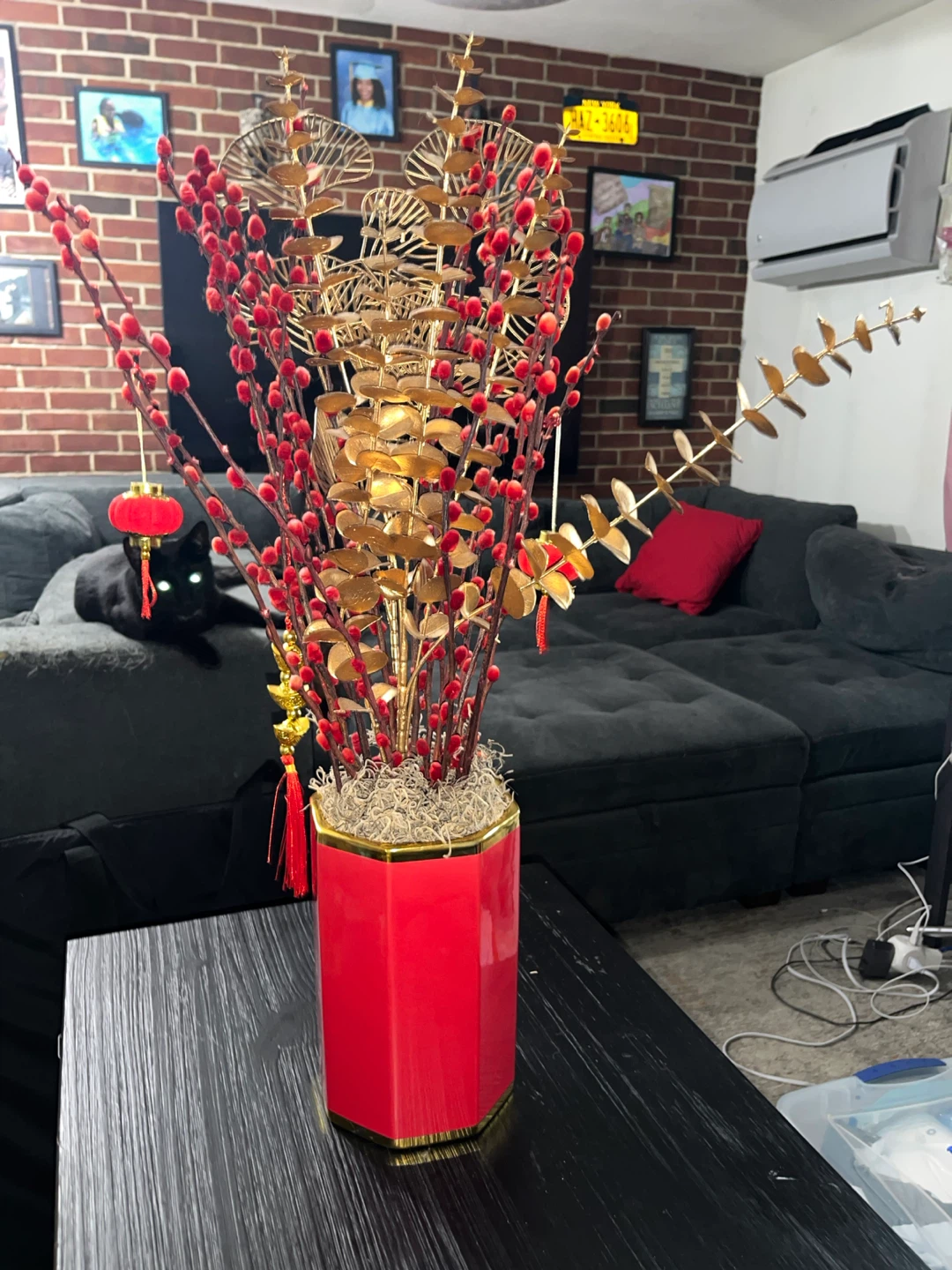 Red and Gold chinese New Years Arrangement with Lanterns