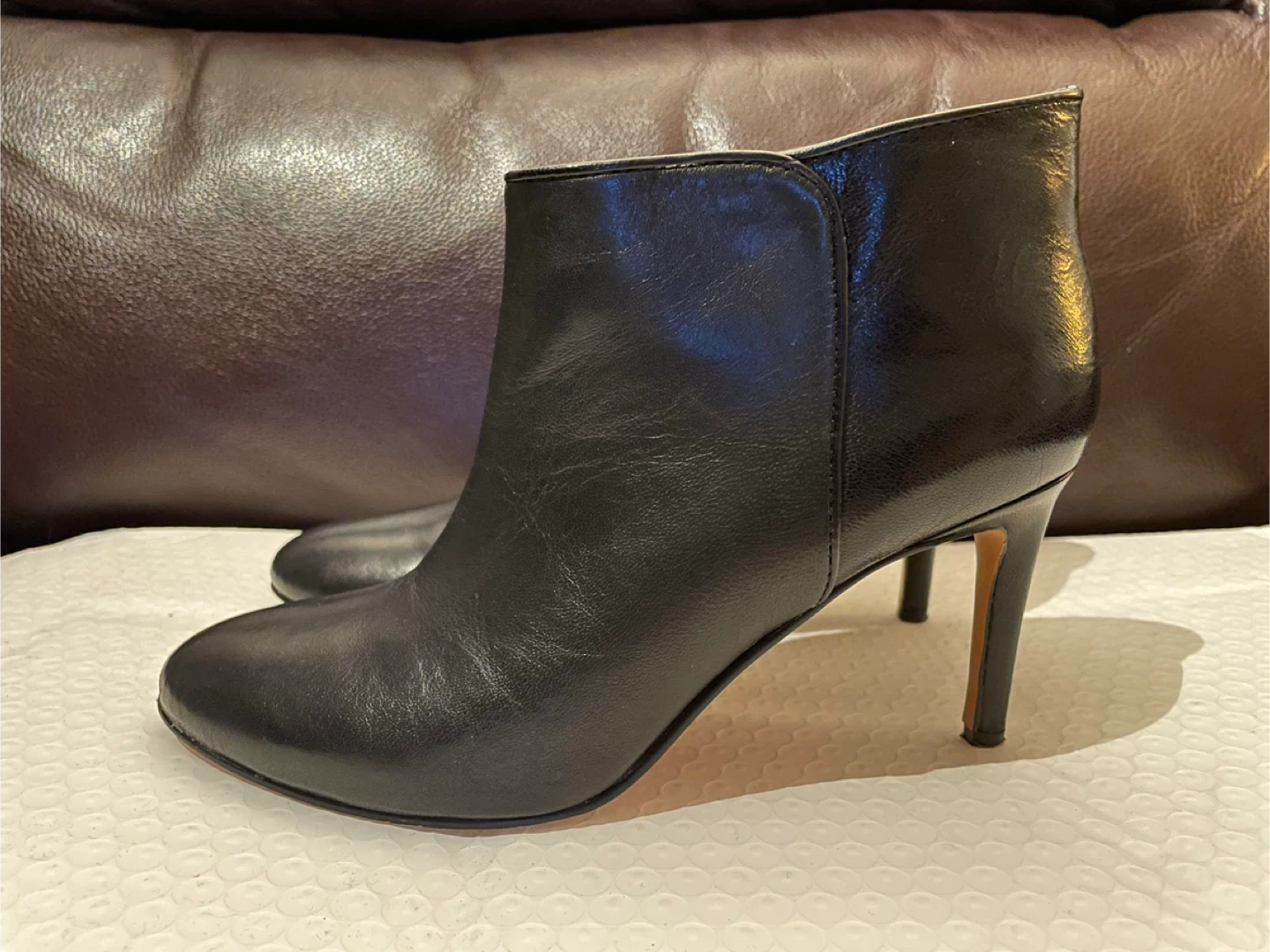 Nine West Black Leather Stiletto Heeled Booties
