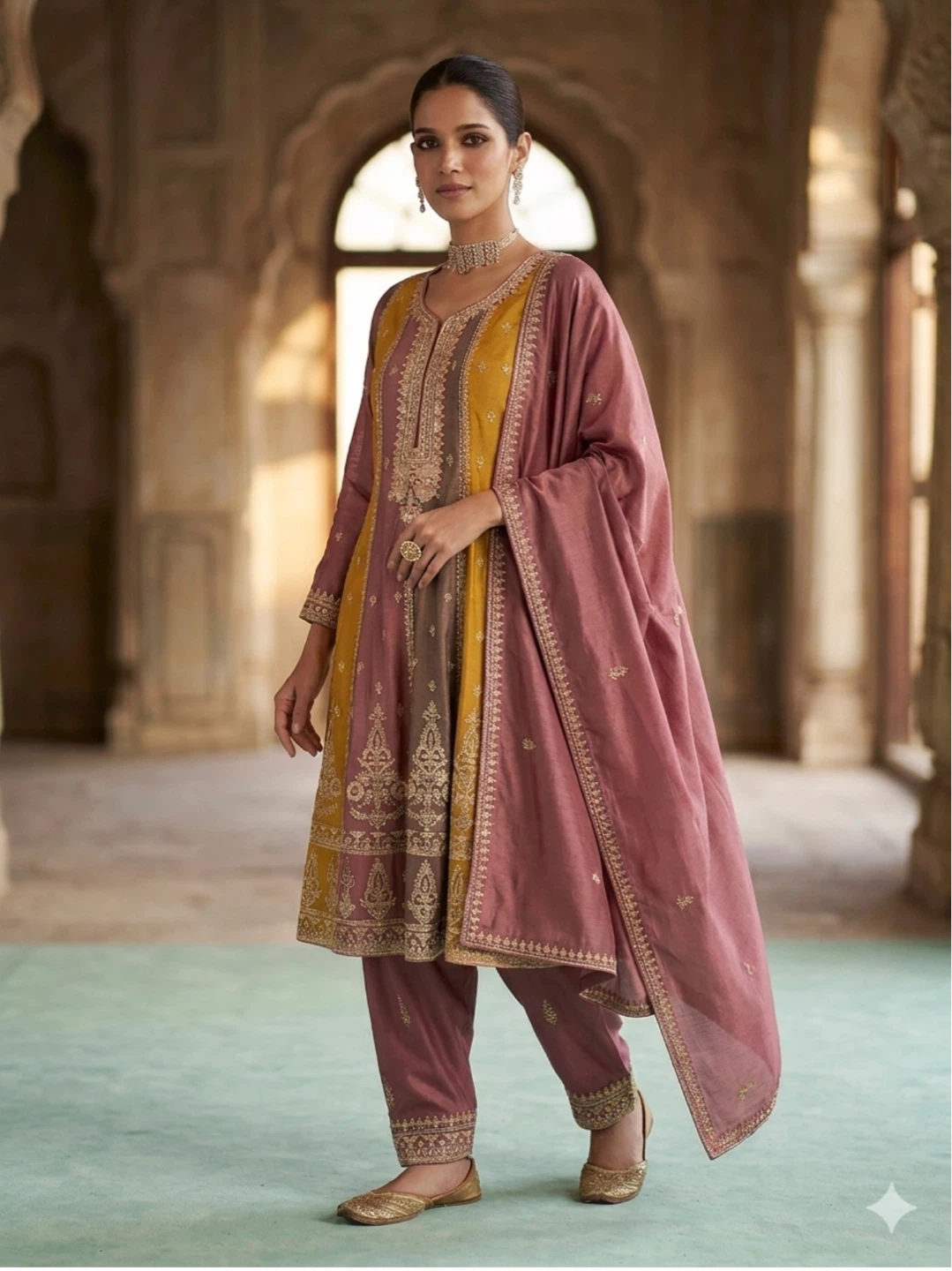 Women's Embroidered Anarkali with salwar and Dupatta Set