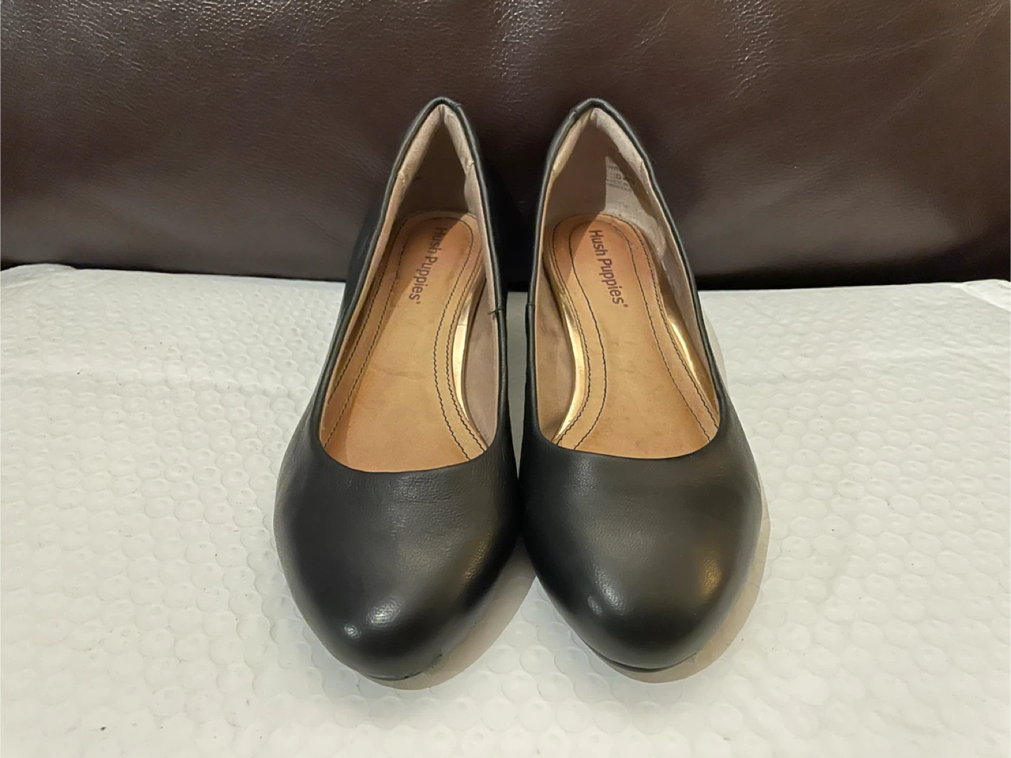 Hush Puppies Black Leather Wedge Shoes