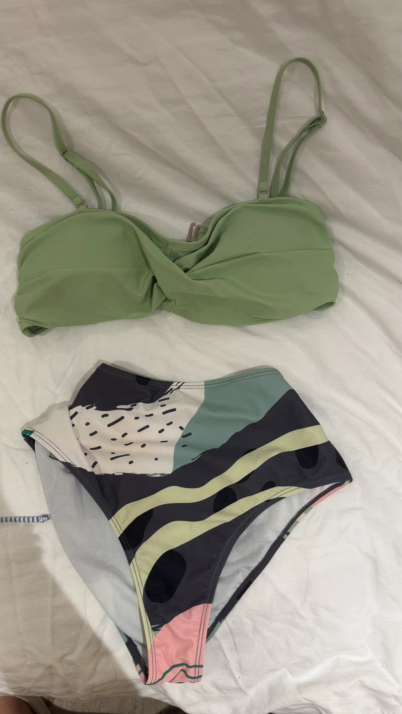 Women's Bikini Swimsuit - Green Top & Abstract Bottoms