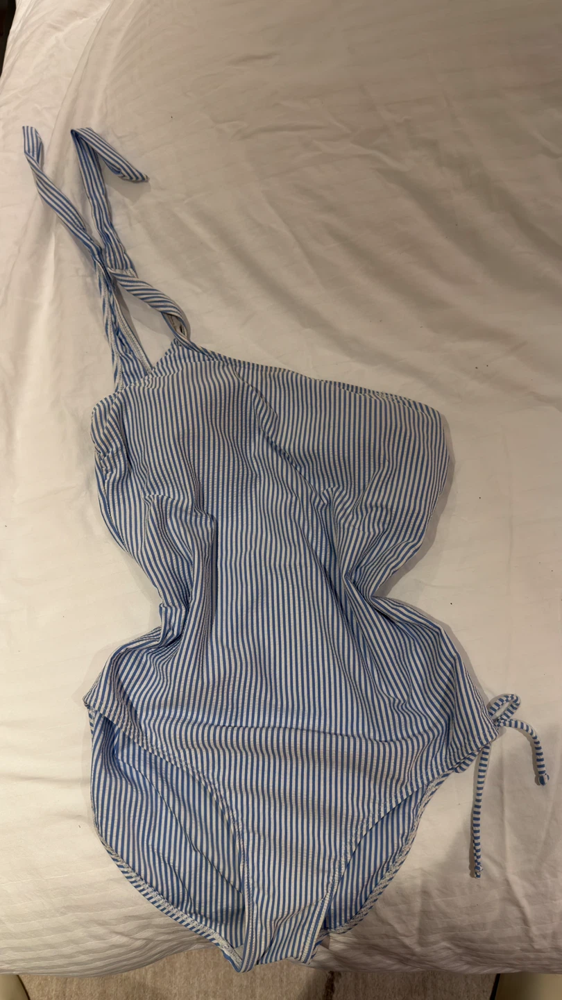 Blue and White Striped One-Piece Swimsuit