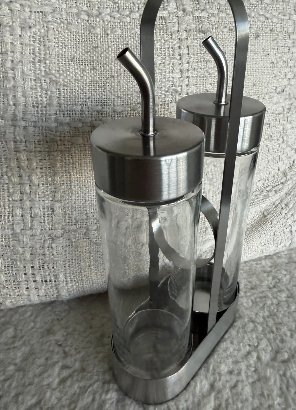 Glass Cruet oils and vinegars Set with Stainless Steel Spouts