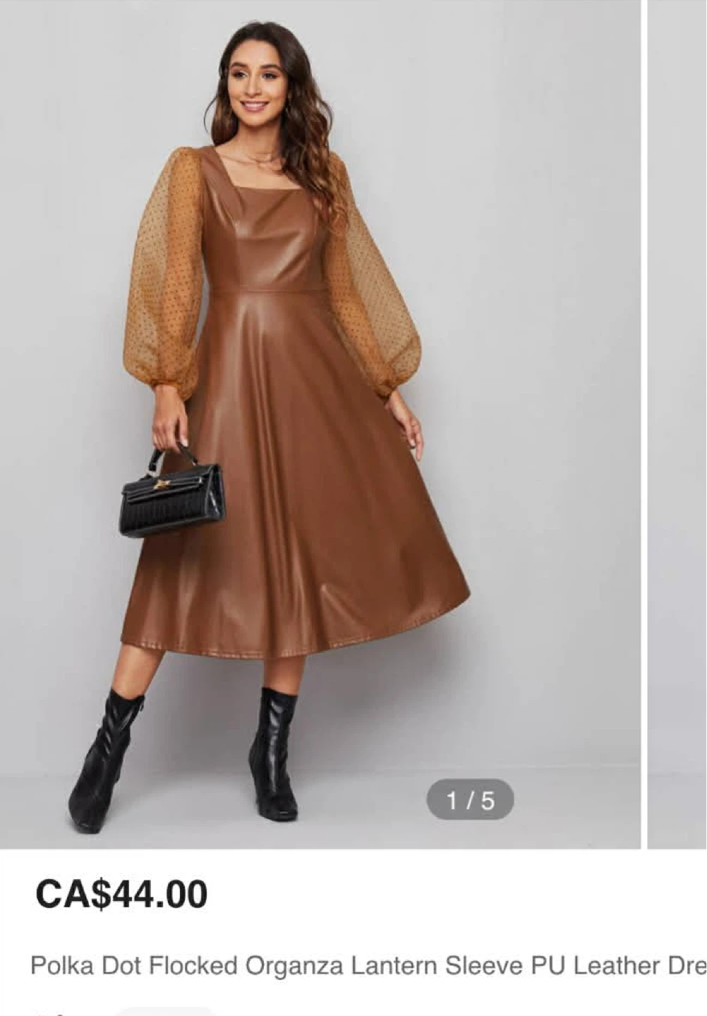 Shein Brown Faux Leather Dress with Polka Dot Sleeves - photo 3