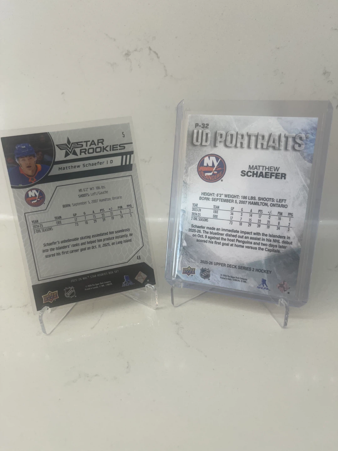 Matthew Schaefer Star Rookie & UD Portrait Hockey Cards - photo 2