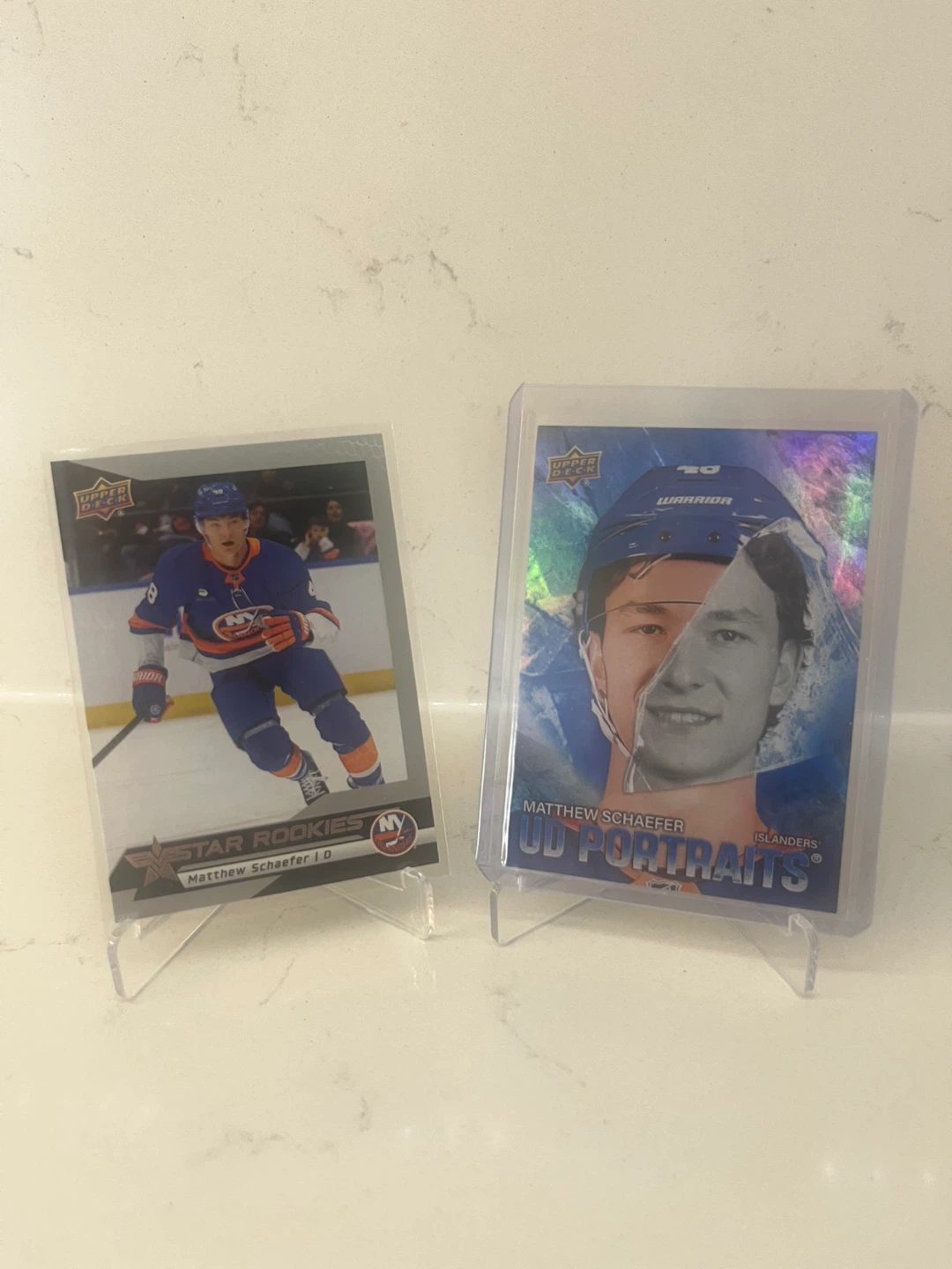 Matthew Schaefer Star Rookie & UD Portrait Hockey Cards