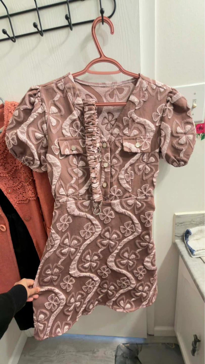 Women's Brown Textured Floral Mini Dress