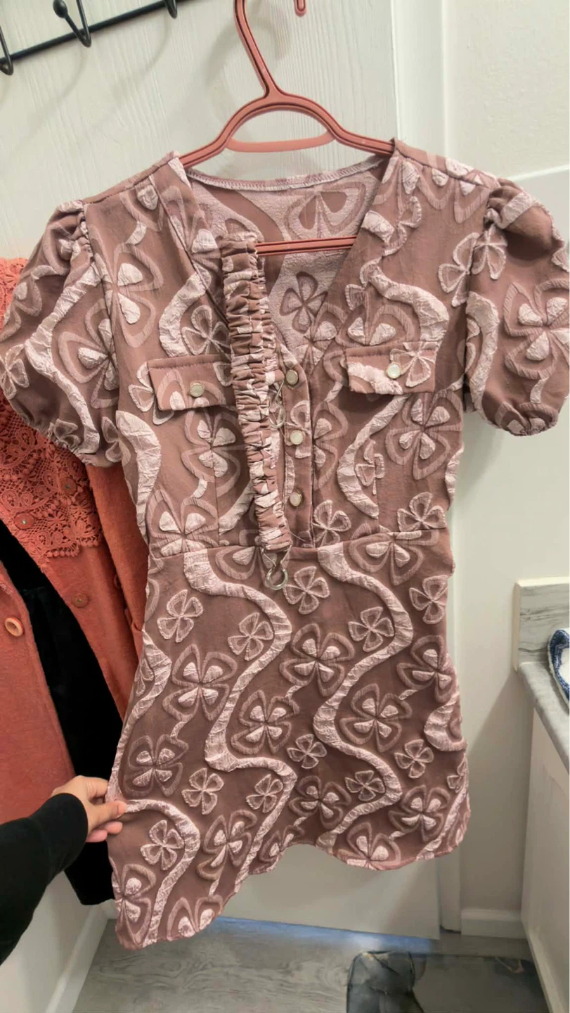 Women's Brown Textured Floral Mini Dress - photo 2