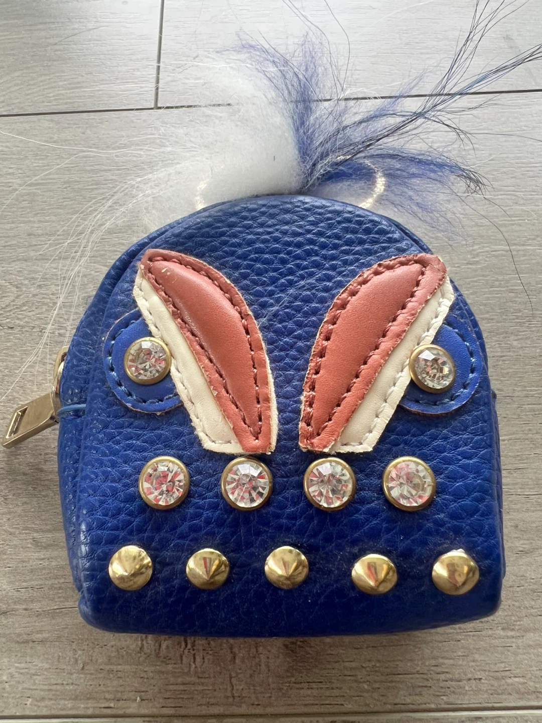 Blue Backpack Keychain with Fur Pom Pom - photo 2