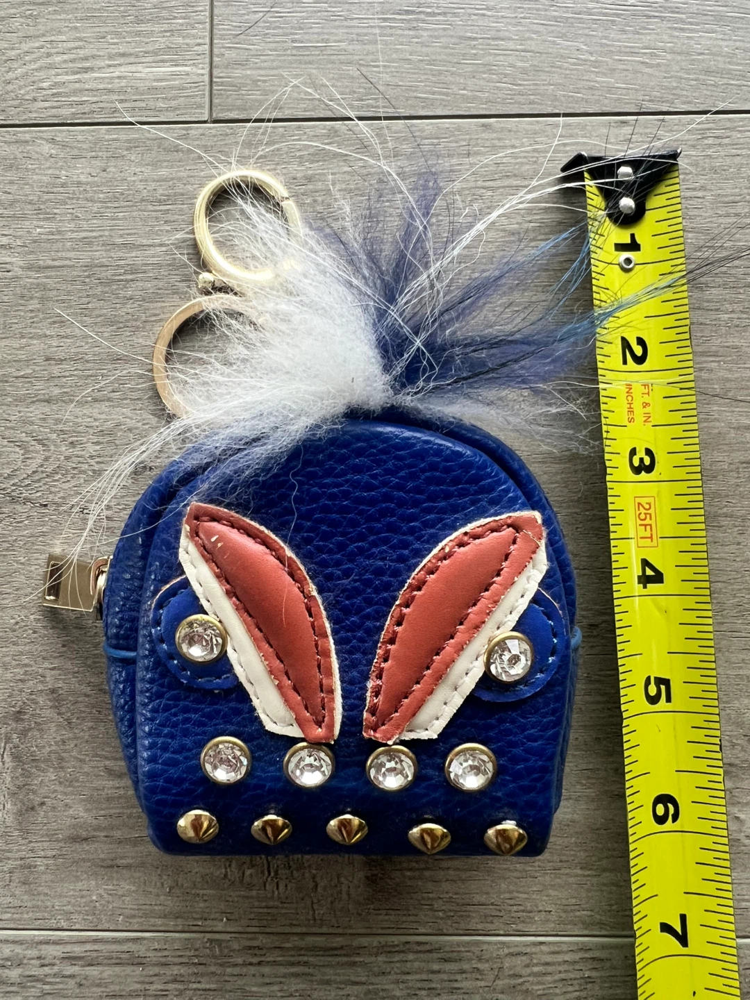 Blue Backpack Keychain with Fur Pom Pom - photo 4
