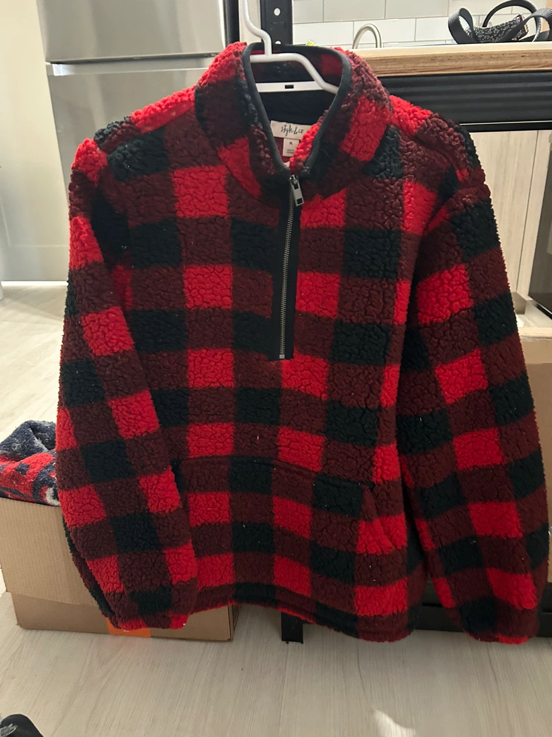 Style & Co Plaid Sherpa Quarter-Zip Pullover
