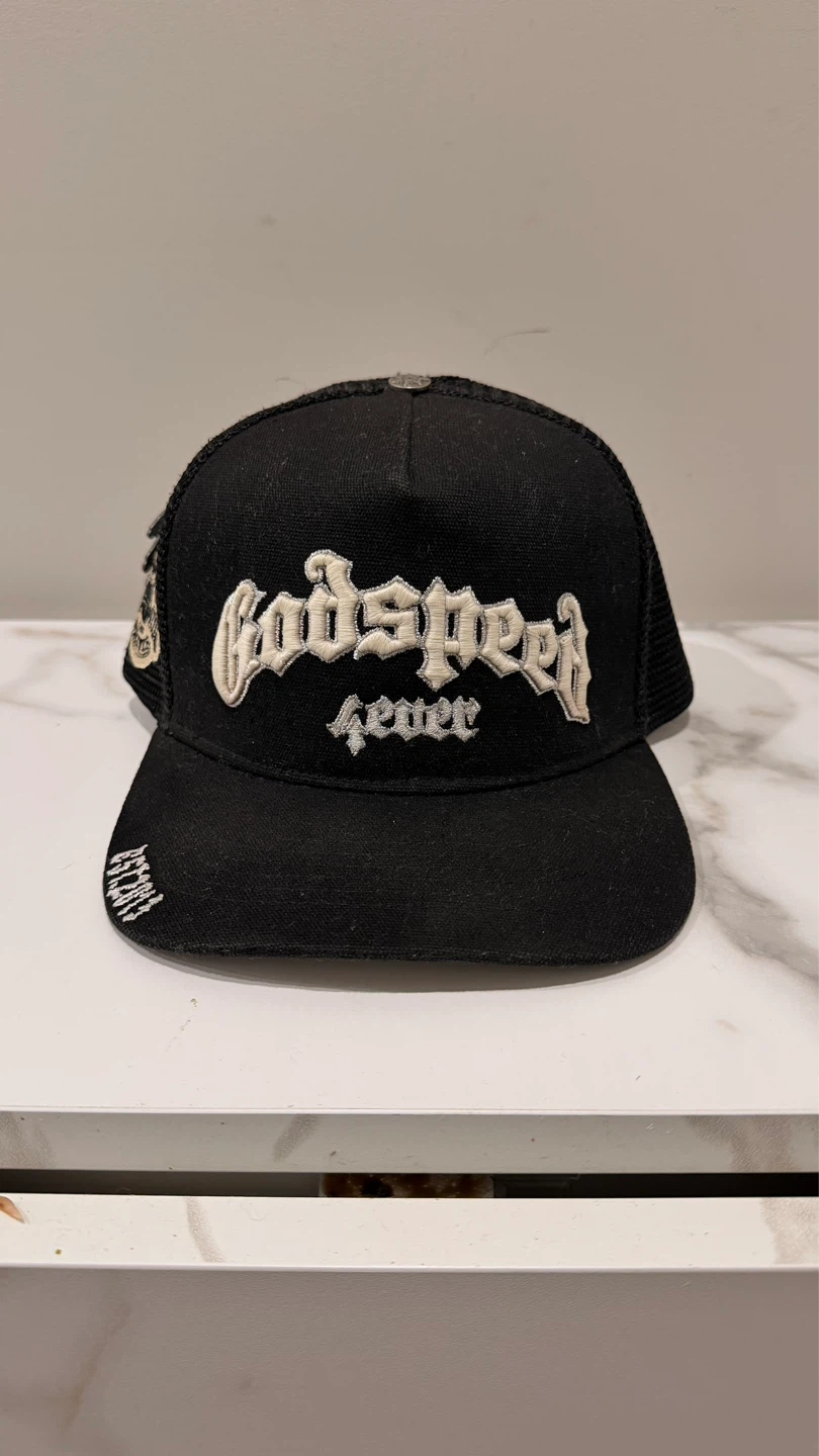 Godspeed 4ever trucker hat with astronaut pin