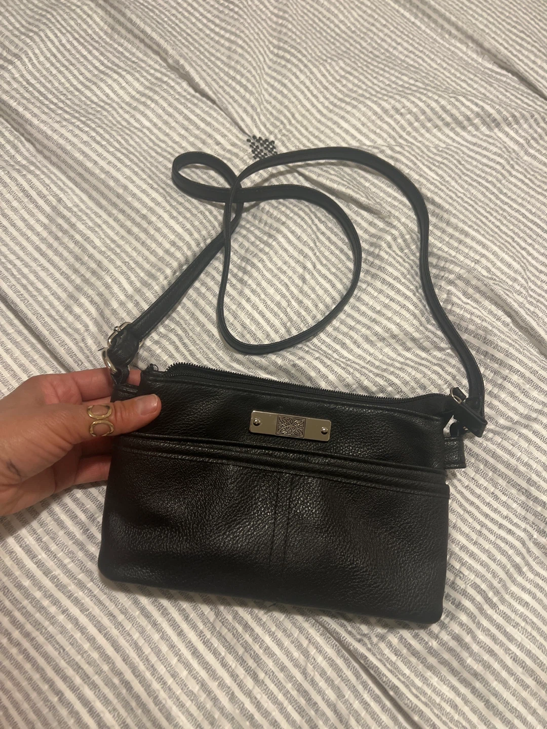 Black Faux Leather Crossbody Bag