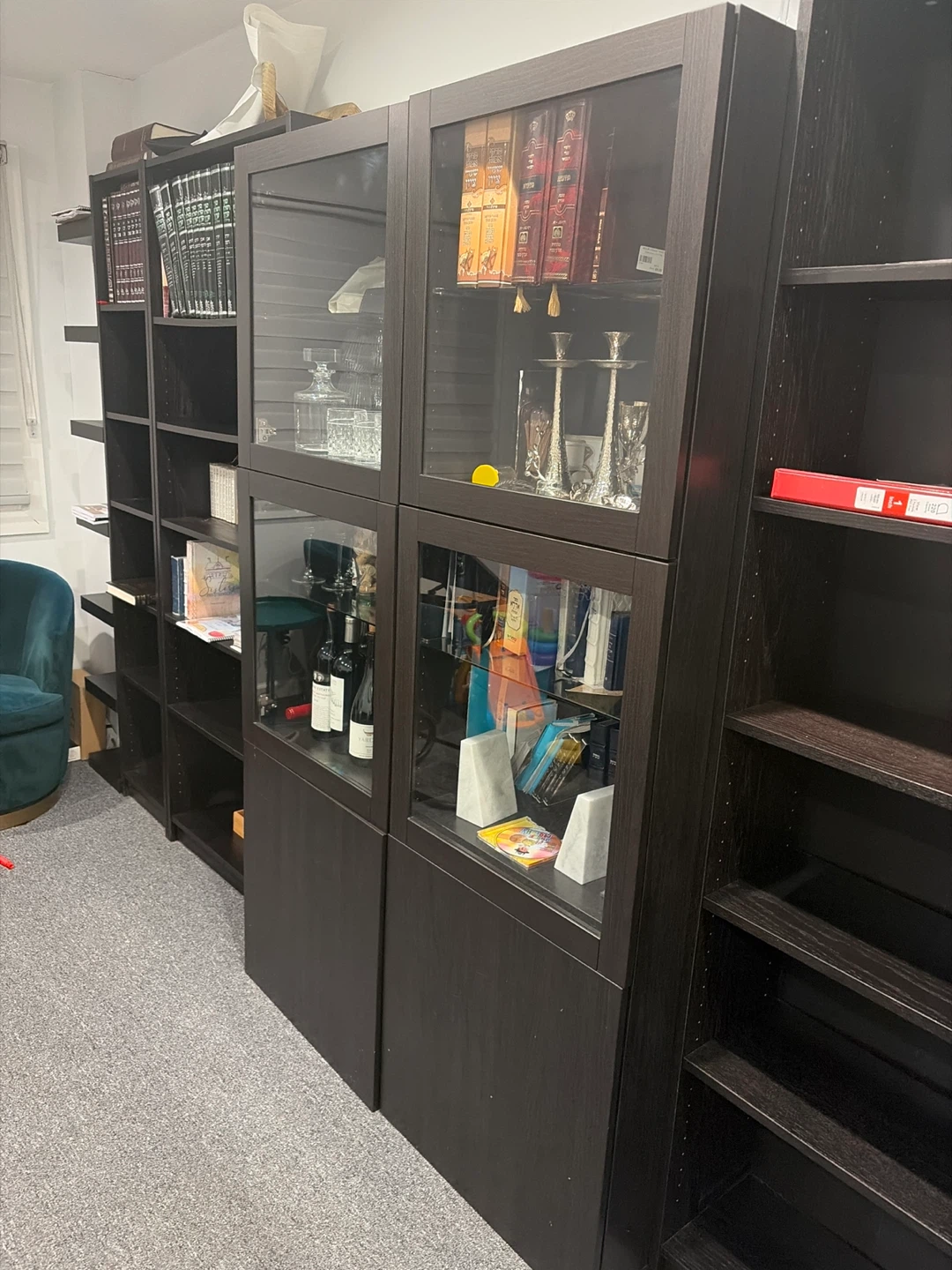 Dark Brown Bookshelf with Glass Doors - photo 2