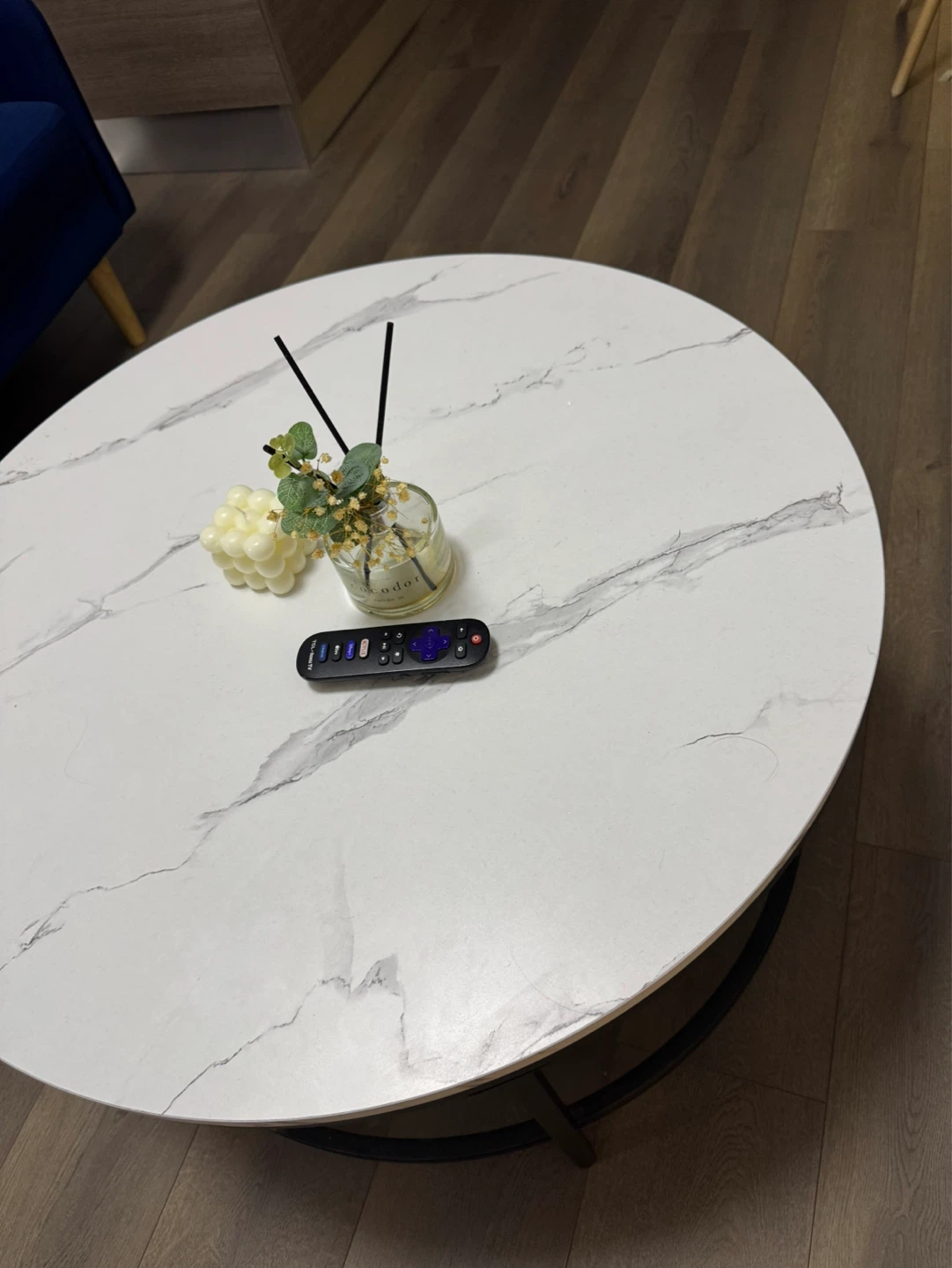 Marble Top Round Coffee Table with Black Metal Frame - photo 3