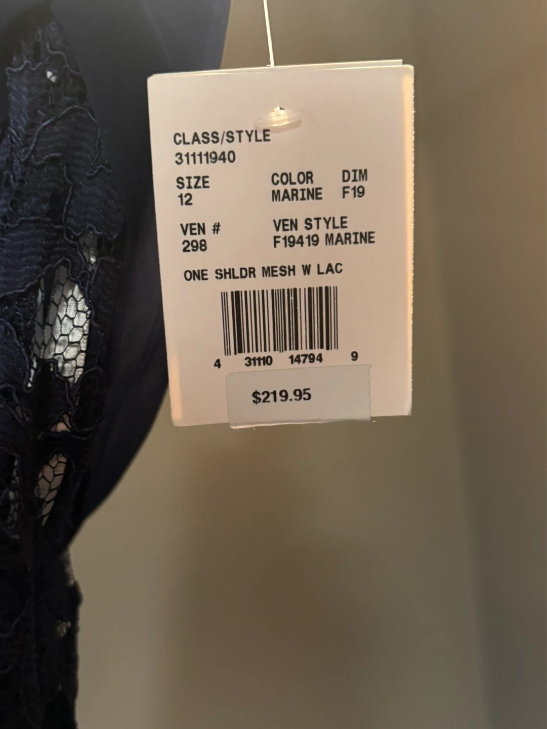 Navy One Shoulder Mesh Dress Size 12 - photo 4