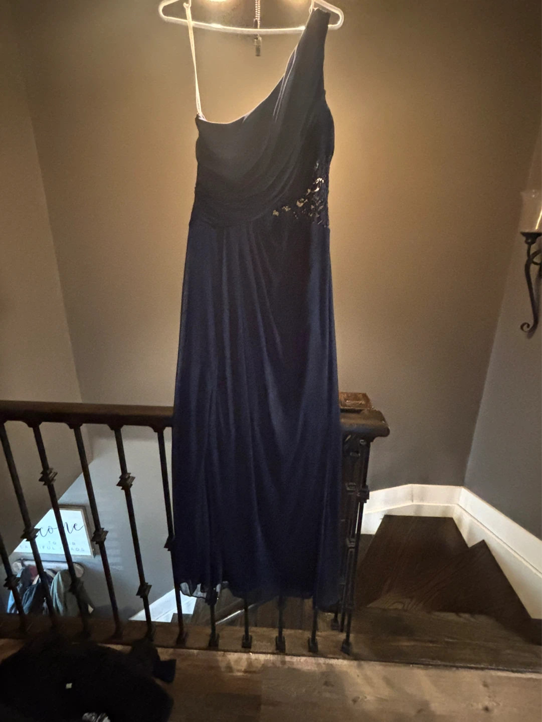 Navy One Shoulder Mesh Dress Size 12 - photo 3