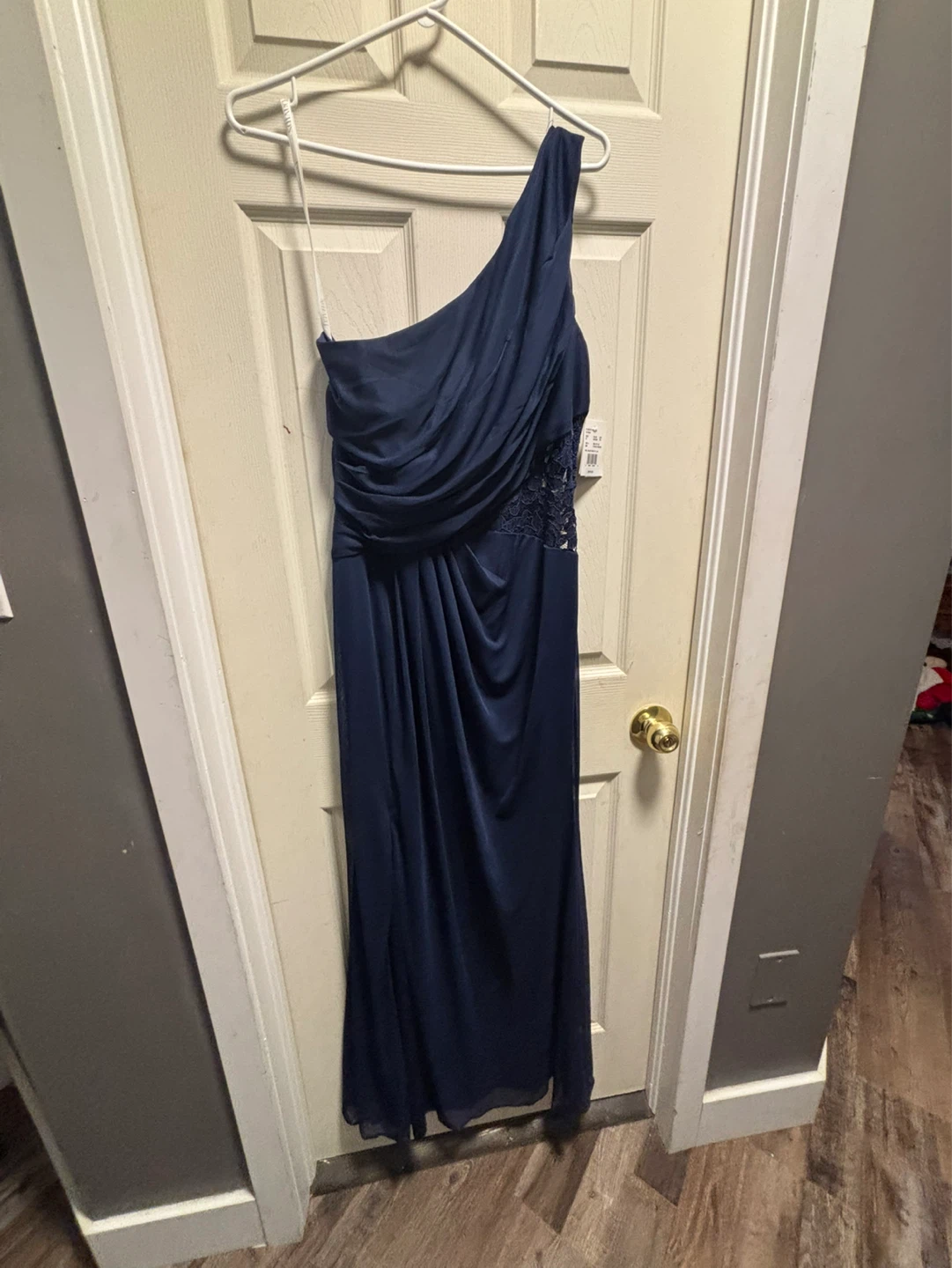 Navy One Shoulder Mesh Dress Size 12