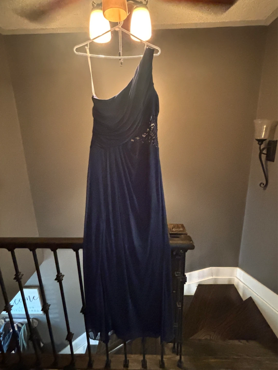 Navy One Shoulder Mesh Dress Size 12 - photo 2