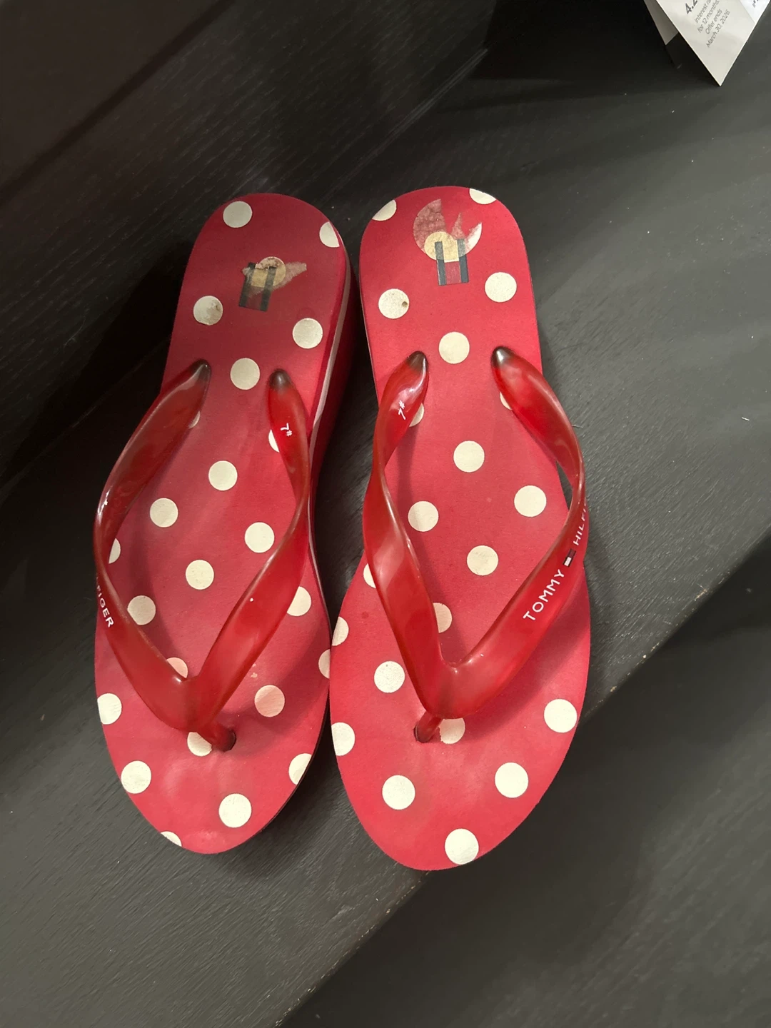 Tommy Hilfiger Red White Polka Dot Flip Flops