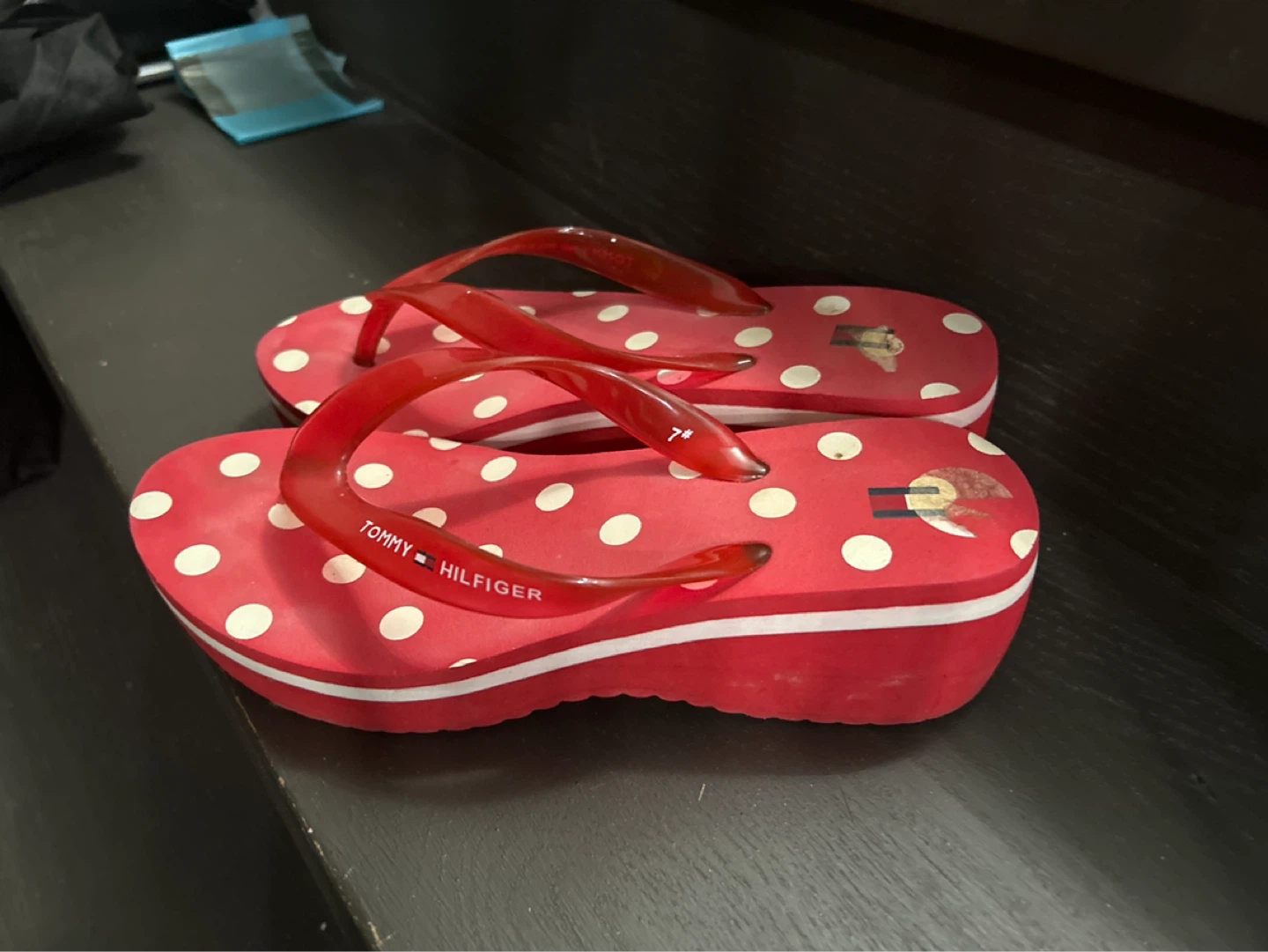 Tommy Hilfiger Red White Polka Dot Flip Flops - photo 3
