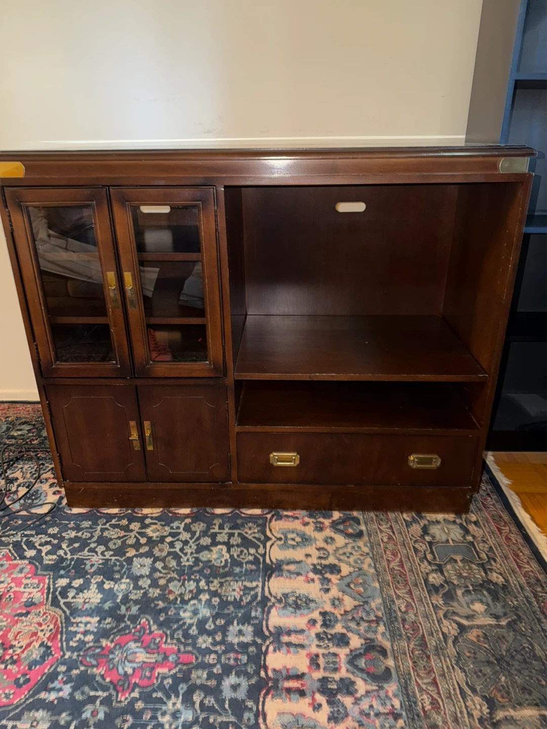 Wooden Display Cabinet with Glass Doors and Drawers - photo 2