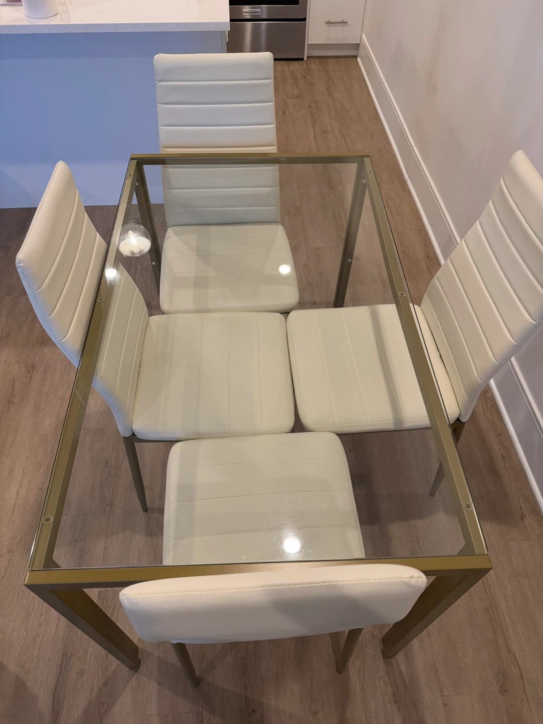 Glass Top Dining Table Set with 4 Chairs