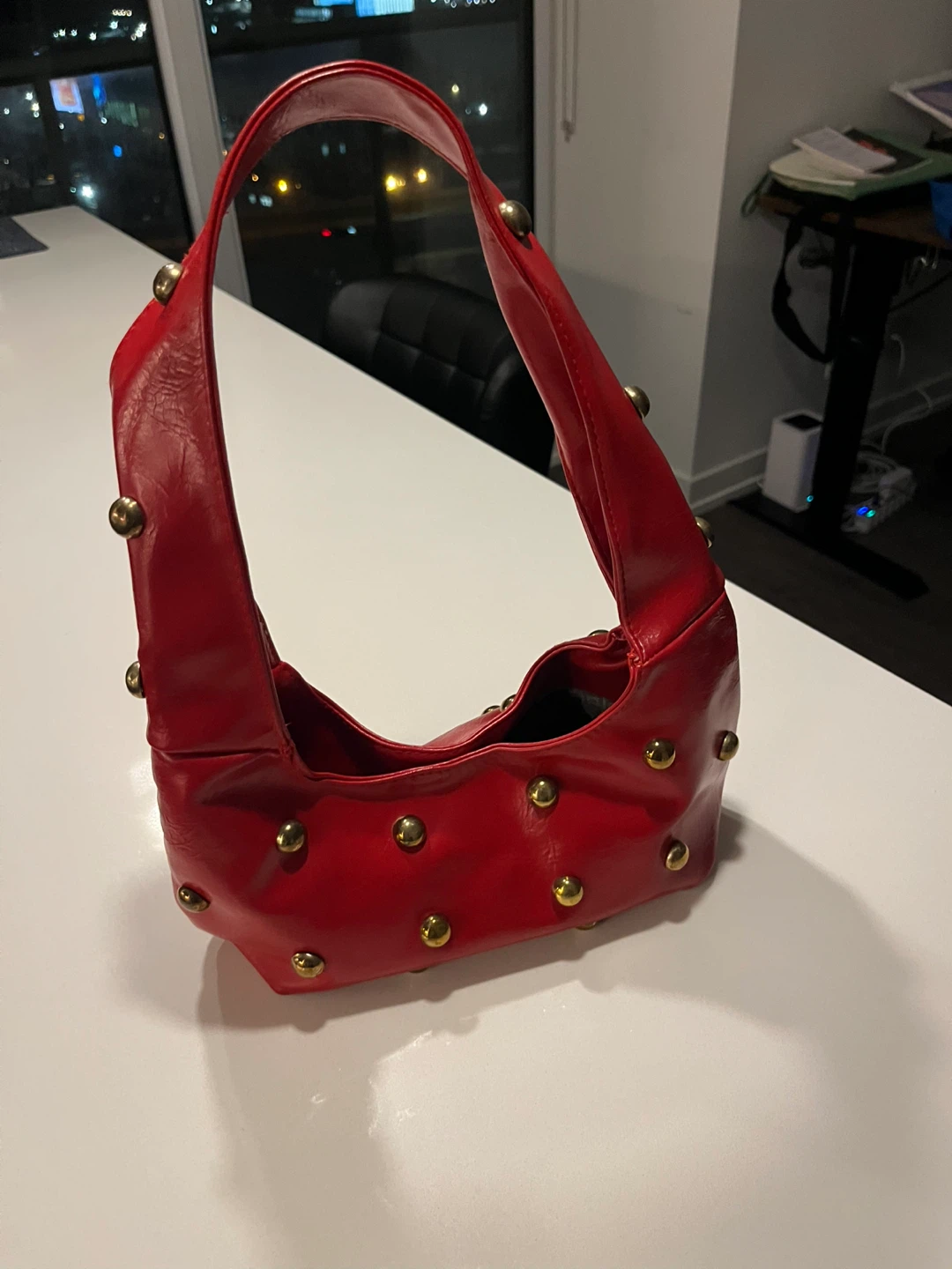 Red studded shoulder bag - photo 2
