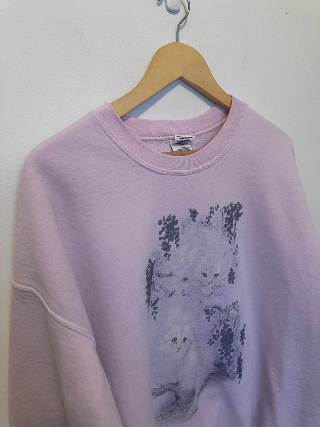 Vintage Sweater Cat Graphic Sweatshirt Pink Lilac Cozy - photo 5