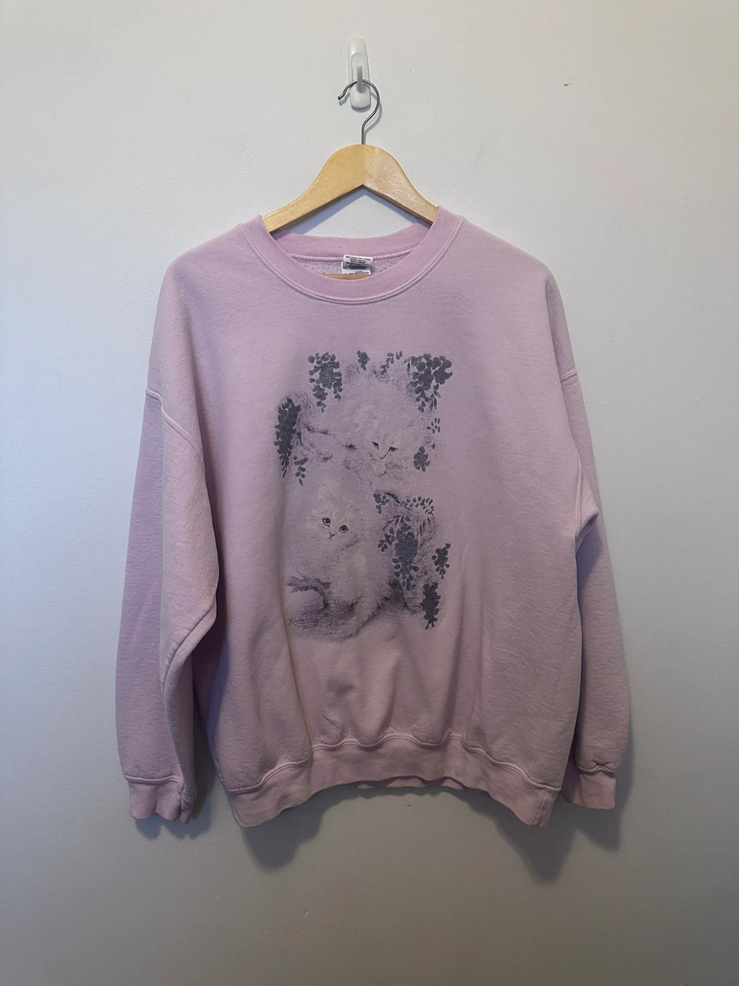Vintage Sweater Cat Graphic Sweatshirt Pink Lilac Cozy - photo 4