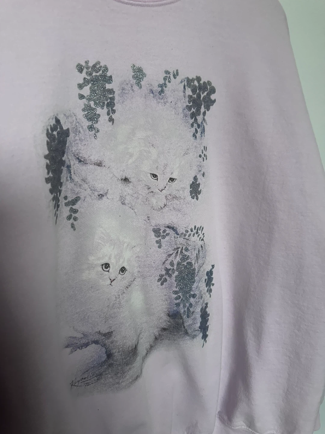 Vintage Sweater Cat Graphic Sweatshirt Pink Lilac Cozy - photo 3