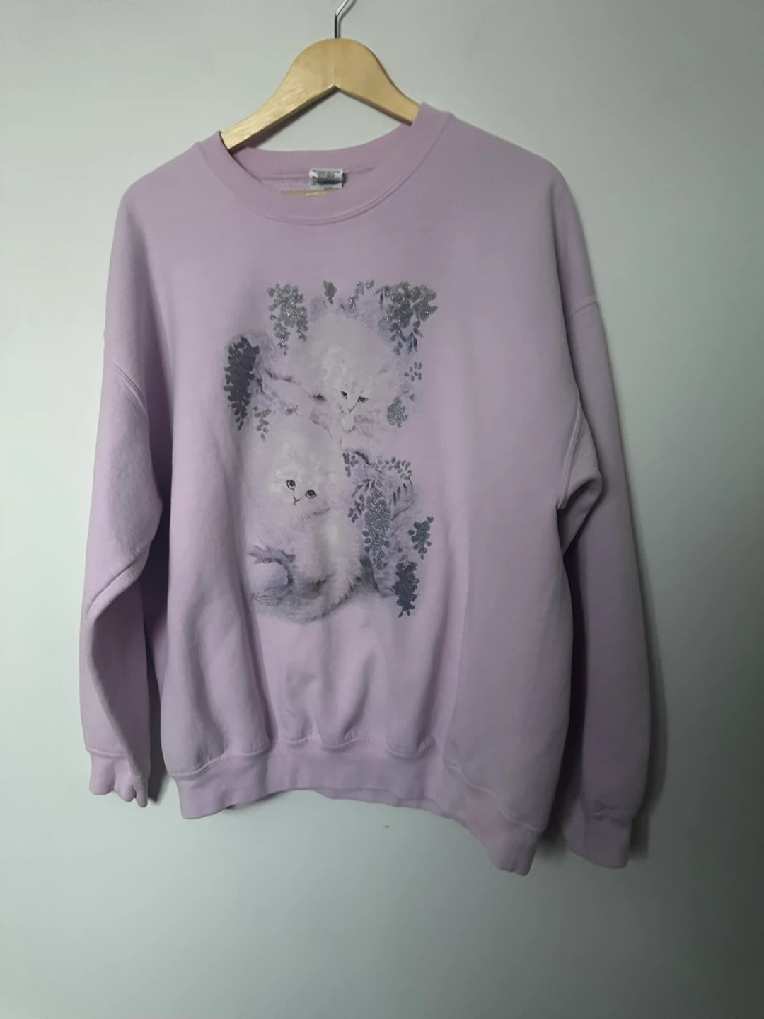 Vintage Sweater Cat Graphic Sweatshirt Pink Lilac Cozy - photo 2