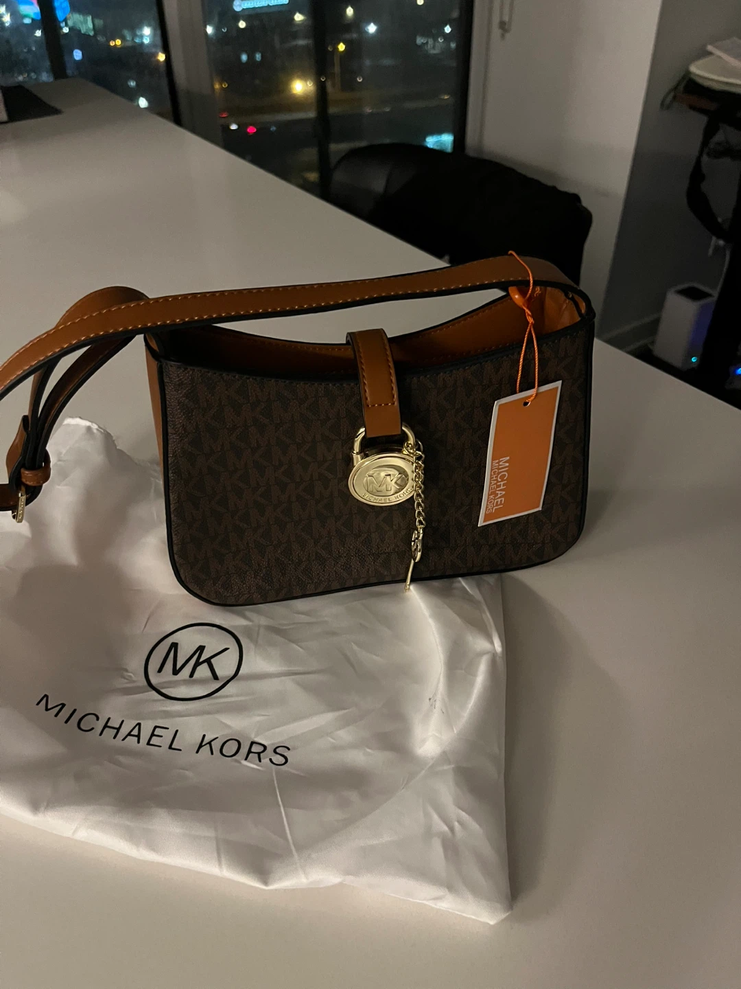 Michael Kors Brown Signature Logo Shoulder Bag