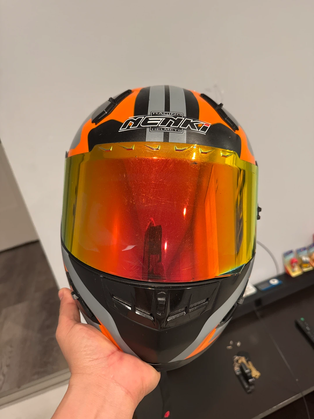 NEOMK Helmets Motorcycle Helmet - Orange/Grey, Size M
