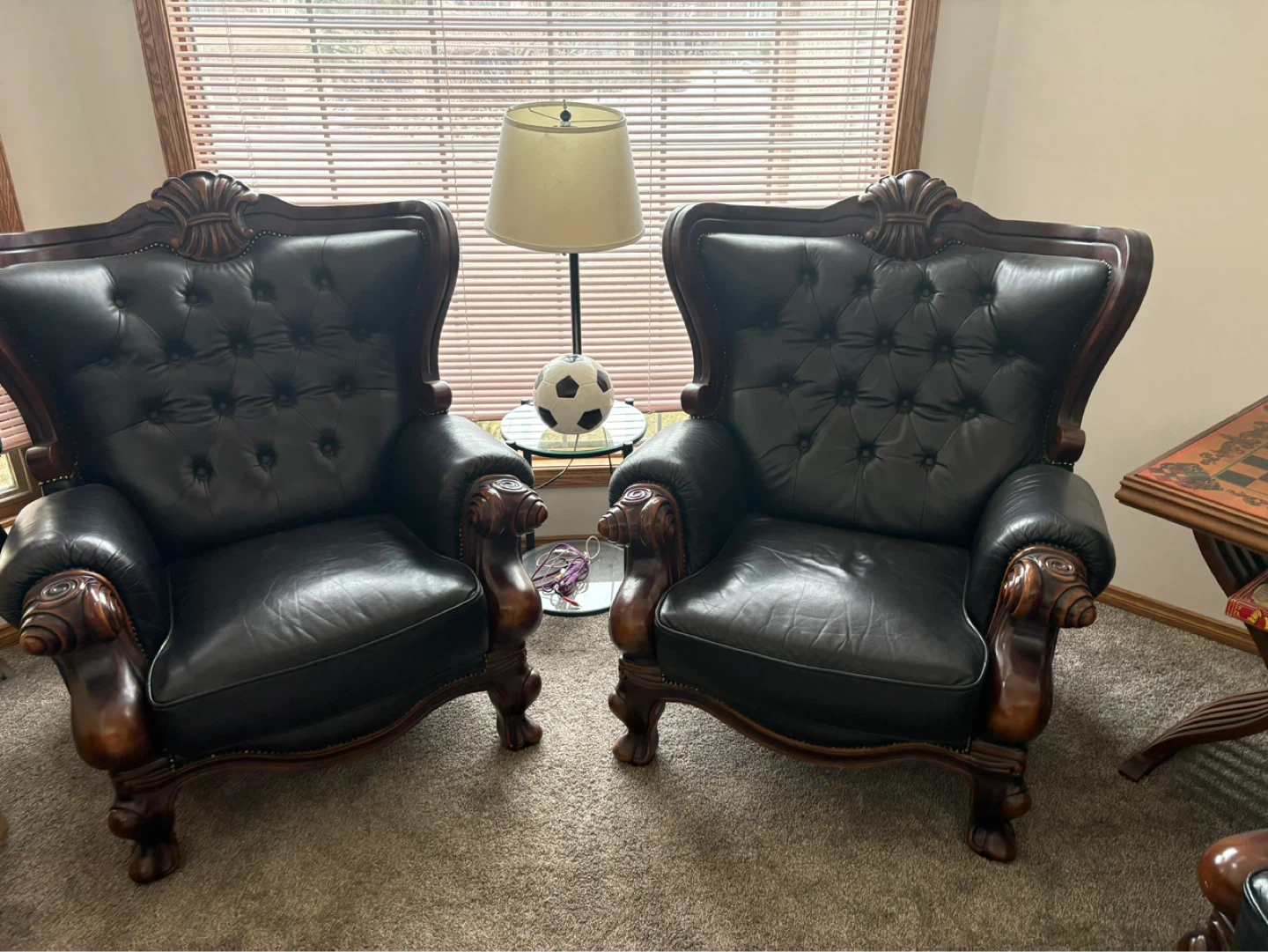 Vintage Liebett Chicago Black Leather Chesterfield Sofa Set