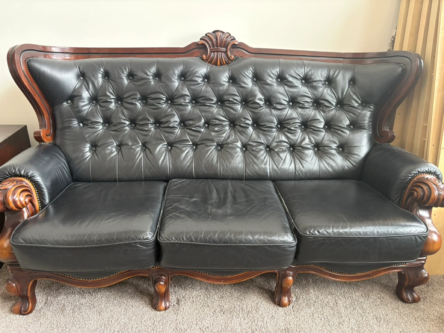Vintage Liebett Chicago Black Leather Chesterfield Sofa Set - photo 5