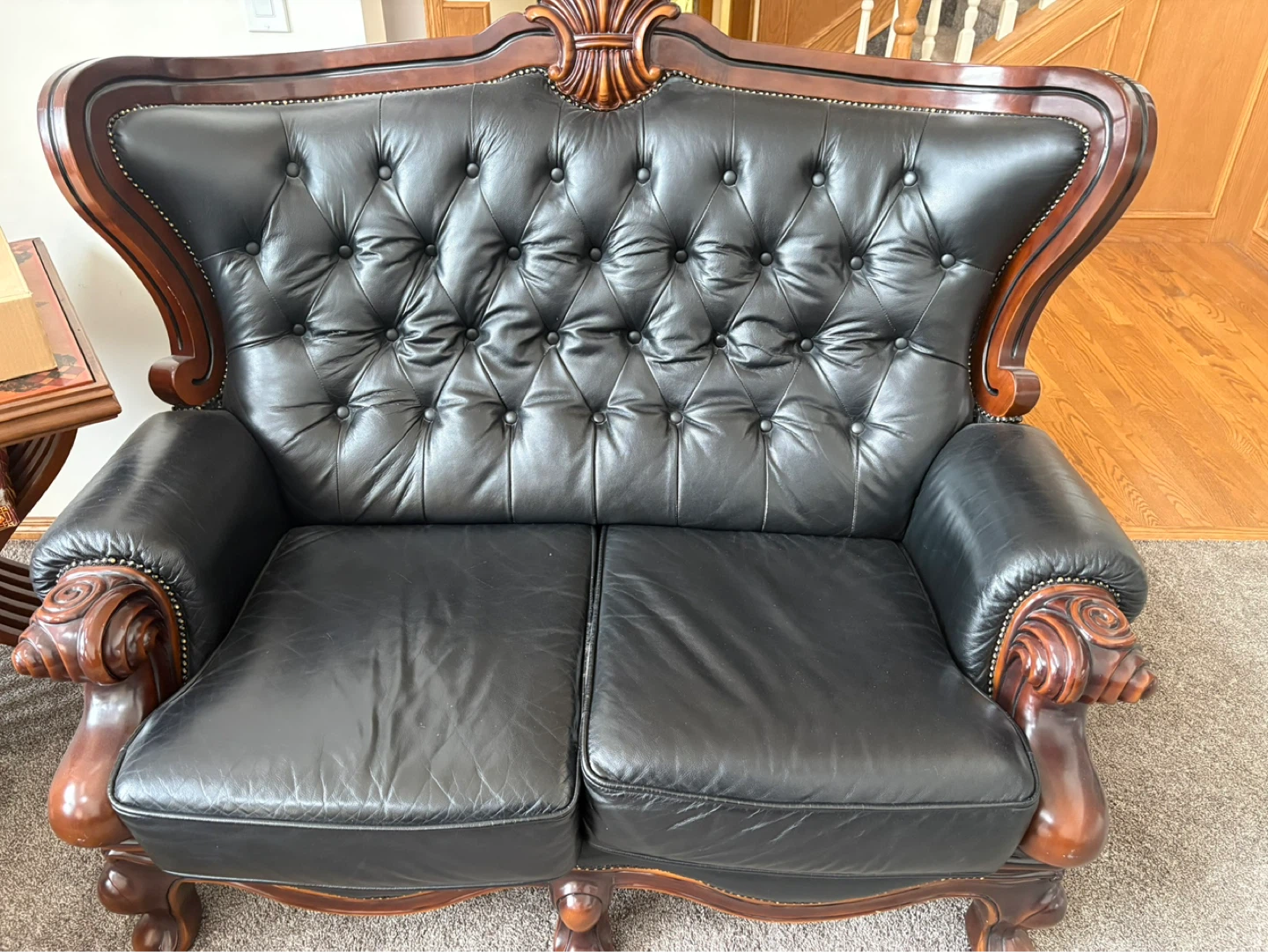 Vintage Liebett Chicago Black Leather Chesterfield Sofa Set - photo 4