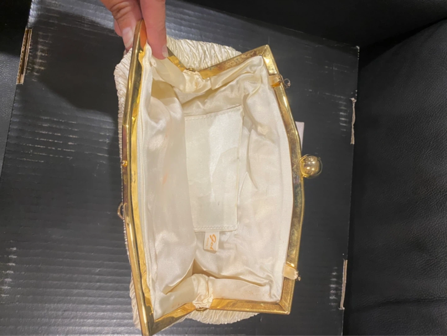 Cream Ruched Clutch Evening Bag with Gold Chain - photo 2