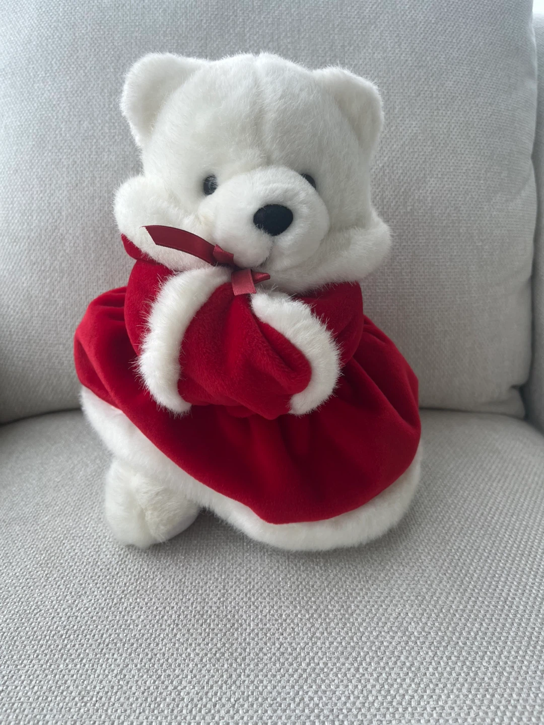 Brand New - White Teddy Bear in Red Santa Coat