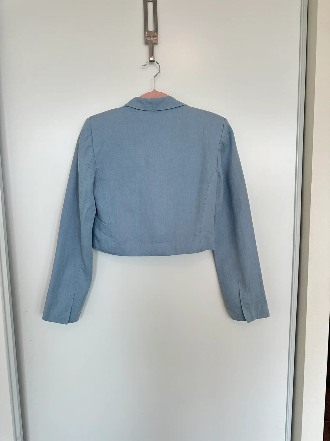 Zara Linen Blend Crop Blazer - Light Blue - photo 3