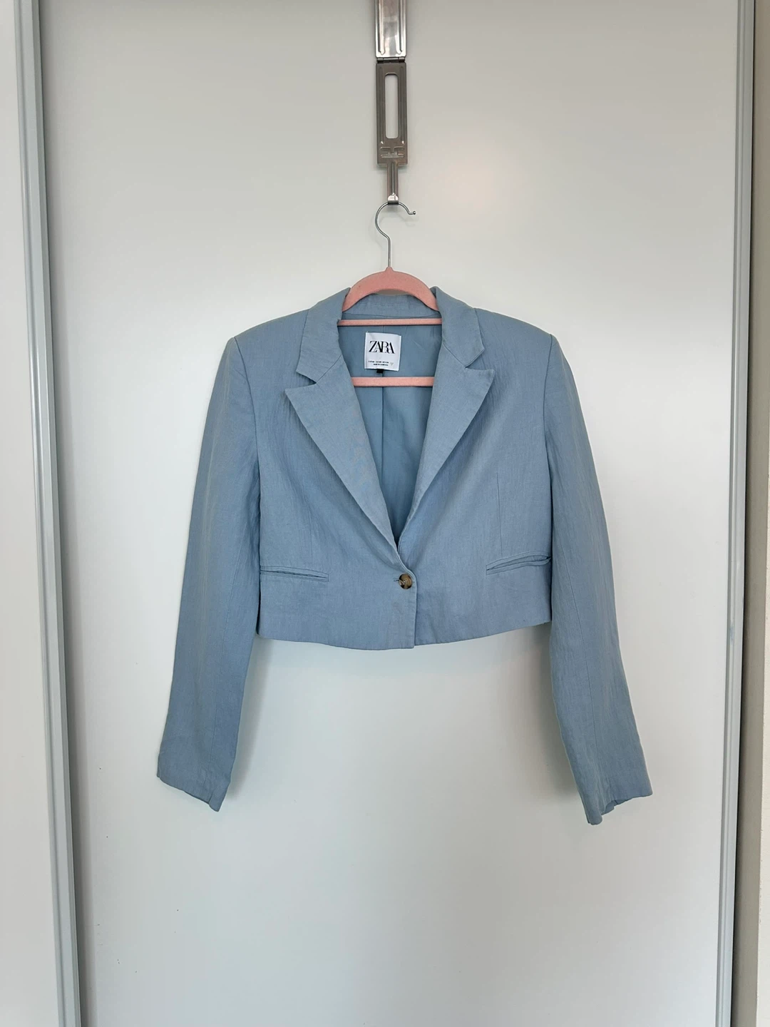 Zara Linen Blend Crop Blazer - Light Blue