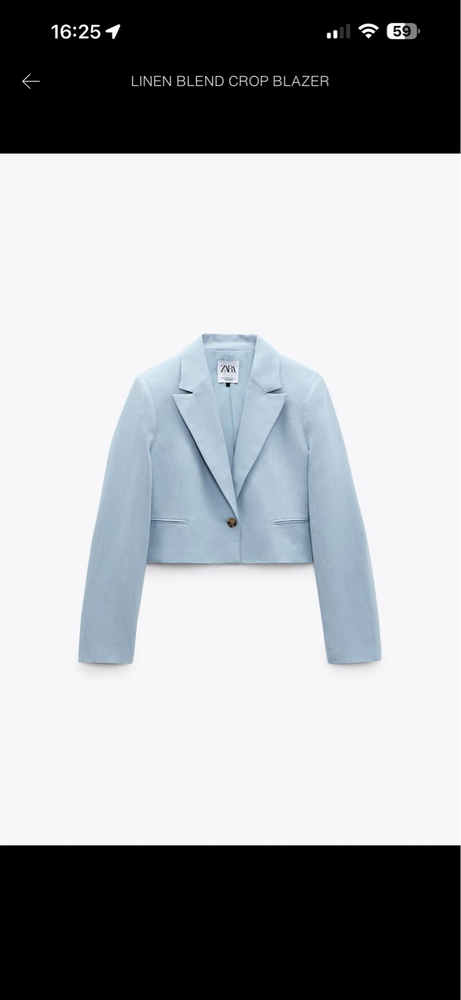 Zara Linen Blend Crop Blazer - Light Blue - photo 4