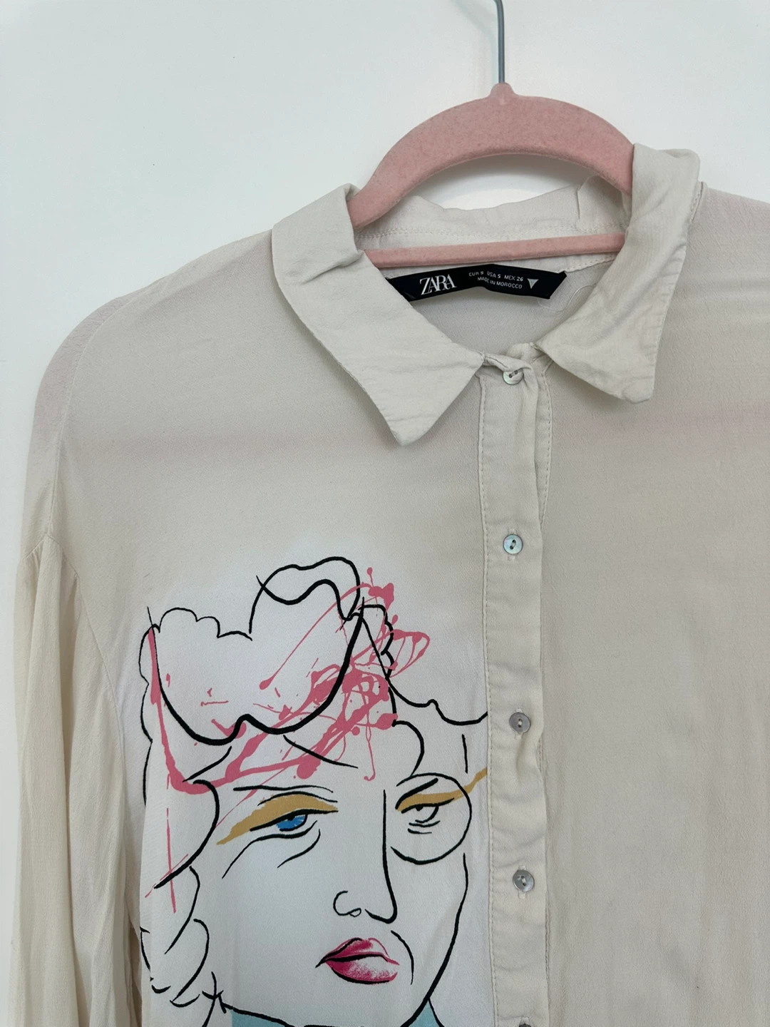 Zara Beige Graphic Print Button-Up Shirt - photo 2
