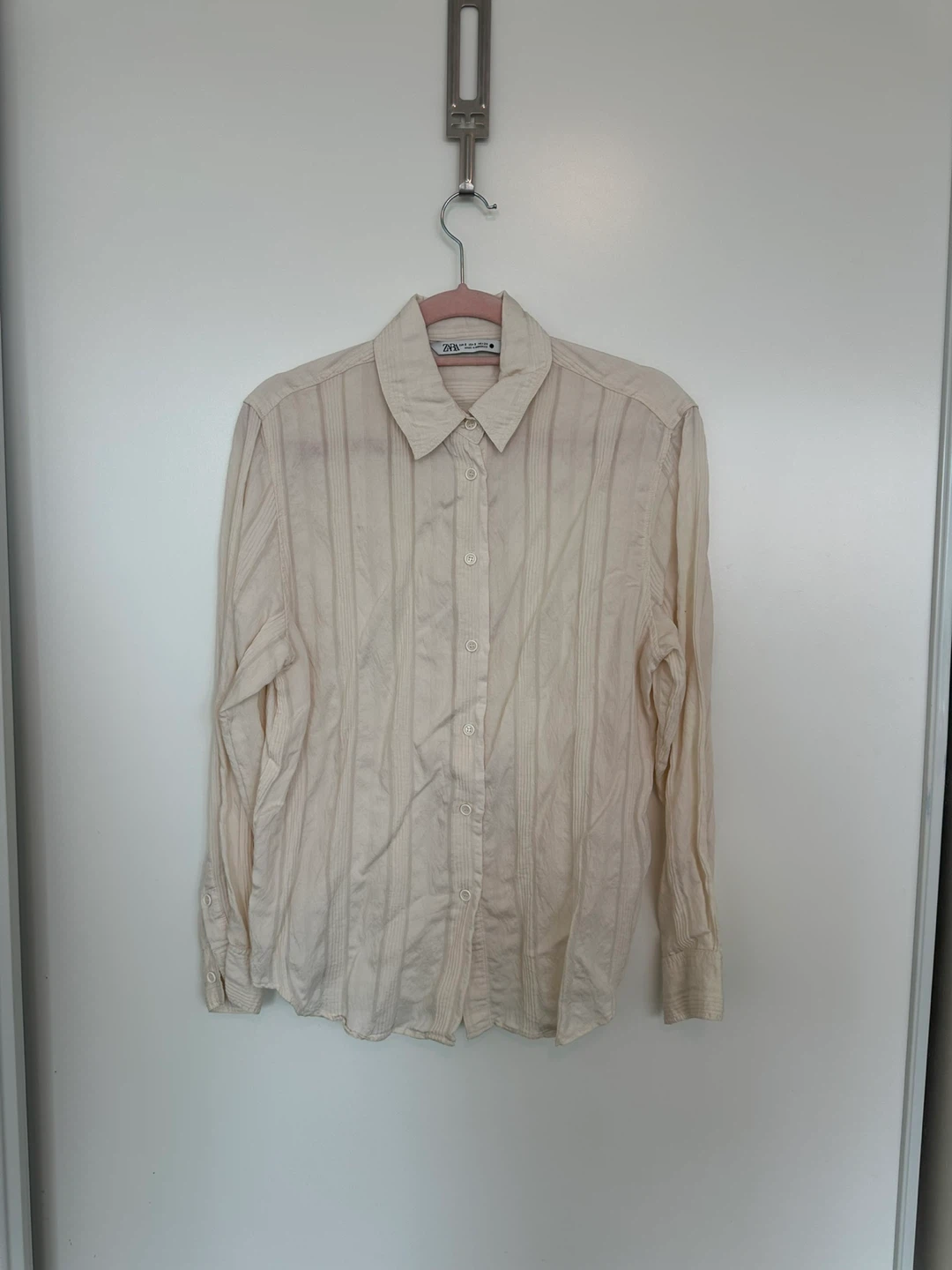 ZARA Cream Striped Button-Up Shirt - Size S