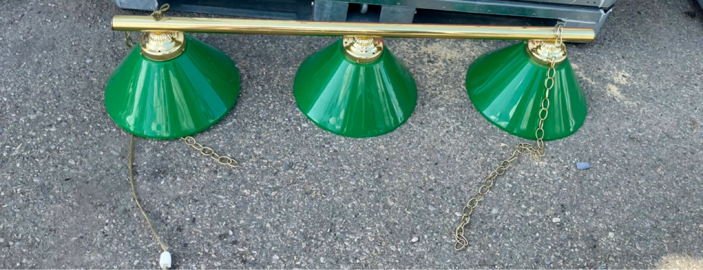 3-Light Green & Brass Billiard Fixture