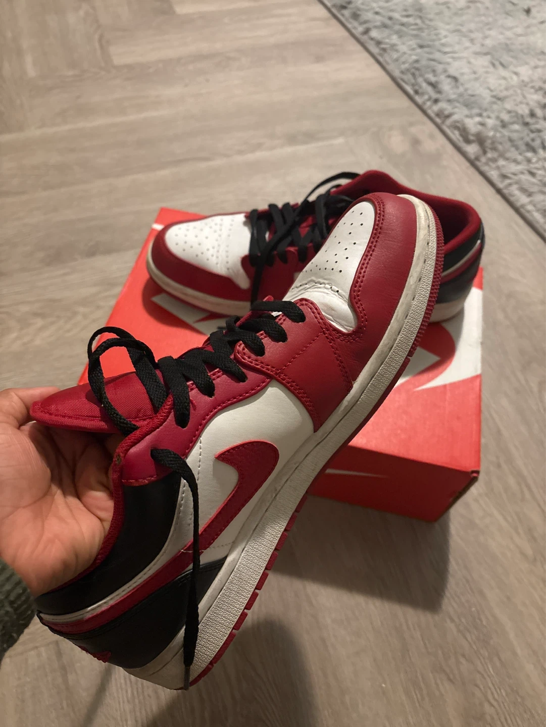Air Jordan 1 Low Red Black White Sneakers US 11.5 - photo 2