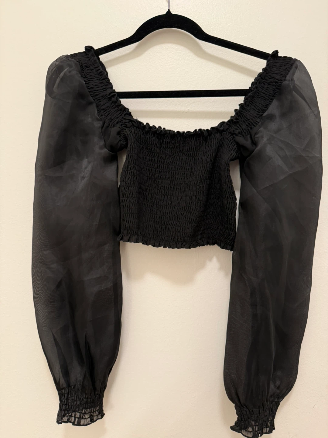 Forever 21 Sheer Puffy Long Sleeve Crop Top XS - photo 4