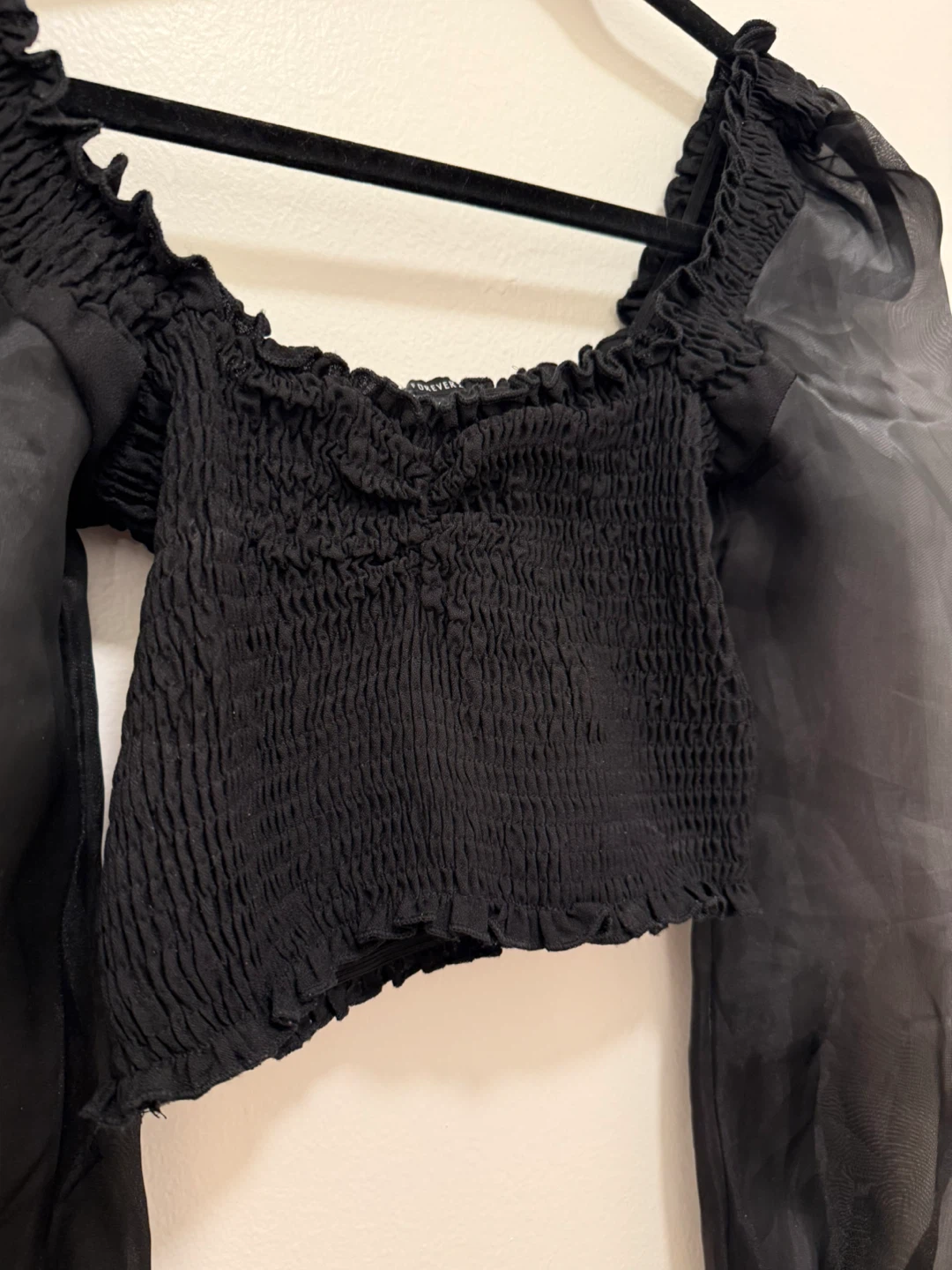 Forever 21 Sheer Puffy Long Sleeve Crop Top XS - photo 2