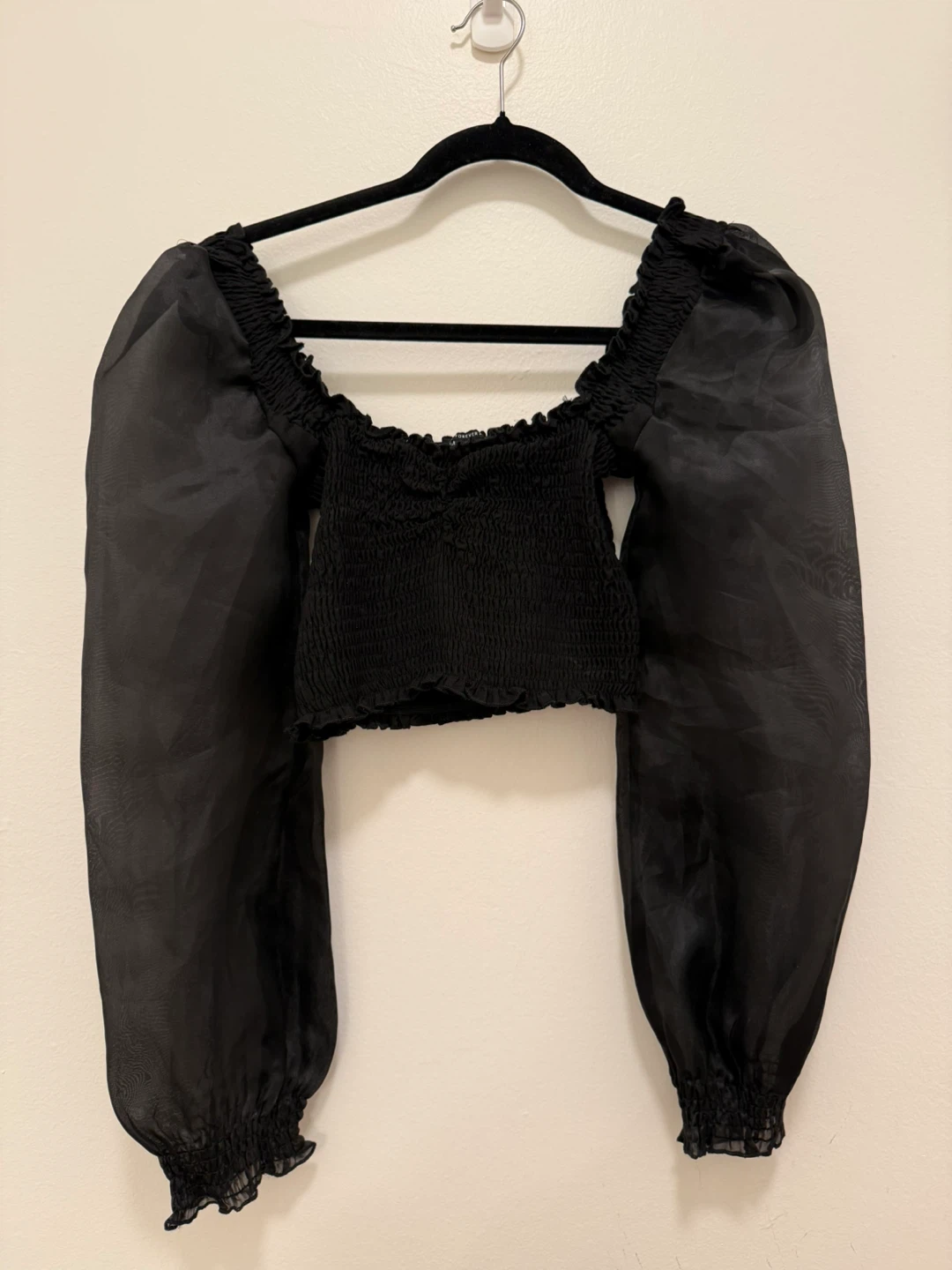 Forever 21 Sheer Puffy Long Sleeve Crop Top XS
